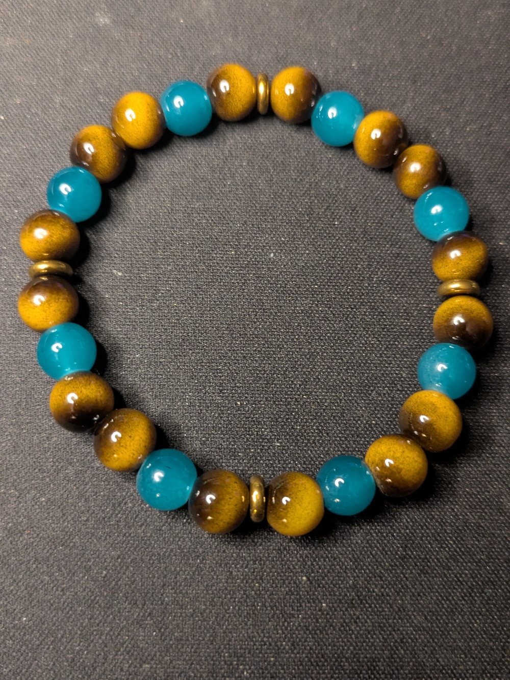 Teal and Brown Beaded Stretch Bracelet - Women Jewelry